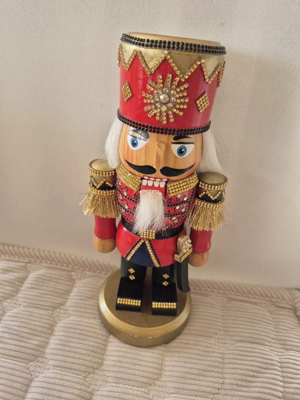 Festive Red and Gold Nutcracker Soldier Figurine - Decorative Holiday Accent